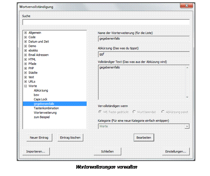 Text Box:  Worterweiterungen verwalten