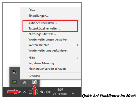 Text Box:  Quick Act Funktionen im Menü