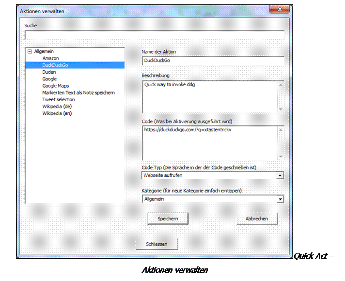 Text Box:  Quick Act – Aktionen verwalten