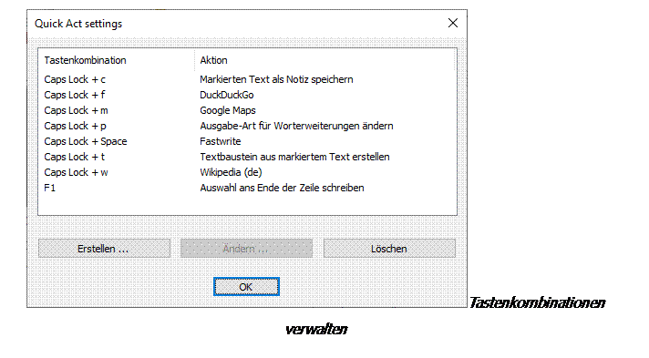 Text Box:  Tastenkombinationen verwalten