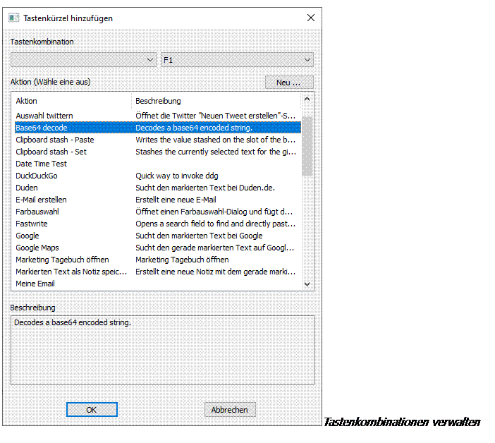 Text Box:  Tastenkombinationen verwalten